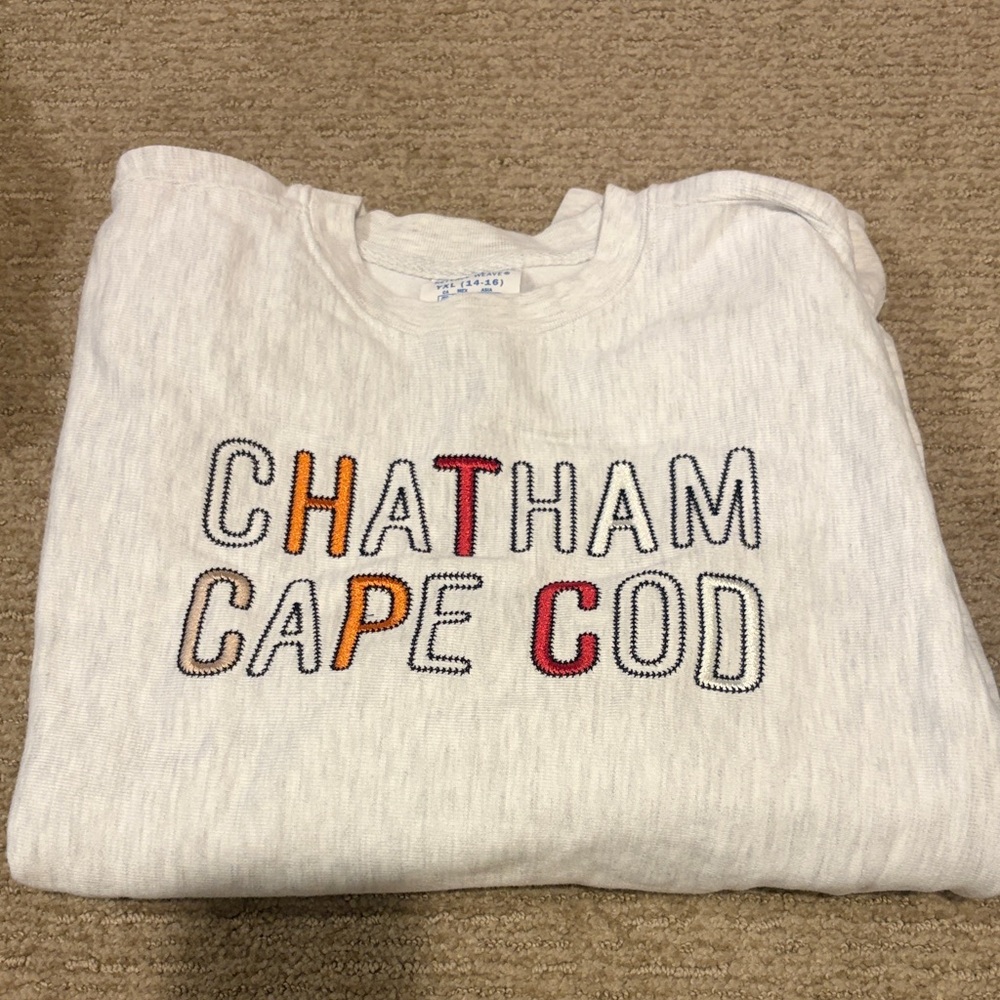 Champion White/Grey Crewneck with Multicolor Lettering